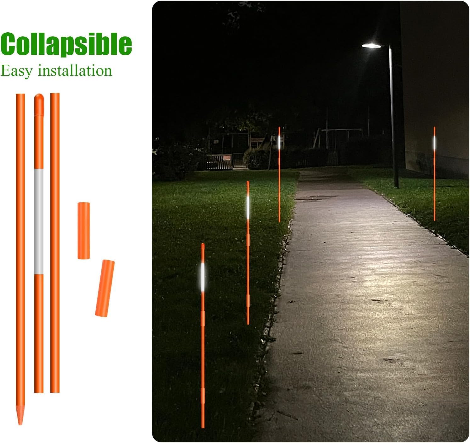 20Pcs Driveway Markers,4Ft Driveway Reflective Poles, Orange Fiberglass Snow Stakes with Reflective Tape for Easy Visibility at Night for Parking Lots