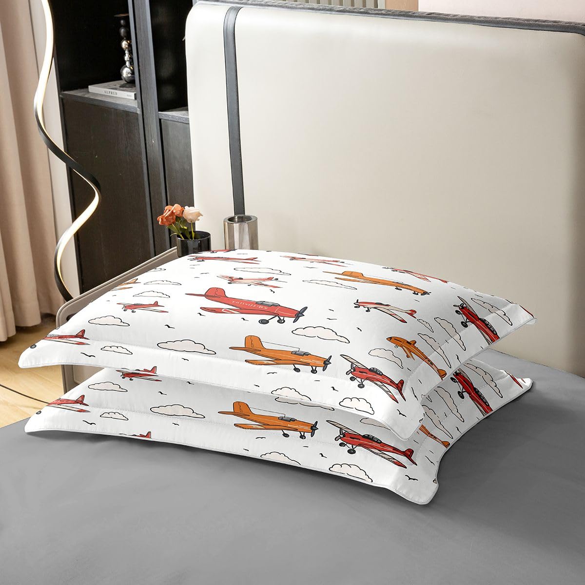 Homewish Kreskówka samolot dzieci zestawy pościeli king czerwony pomarańczowy samolot nadruk bawełna poszewka na kołdrę samolot chmury poszewka na kołdrę dla nastolatków chłopców dziewcząt, samolot