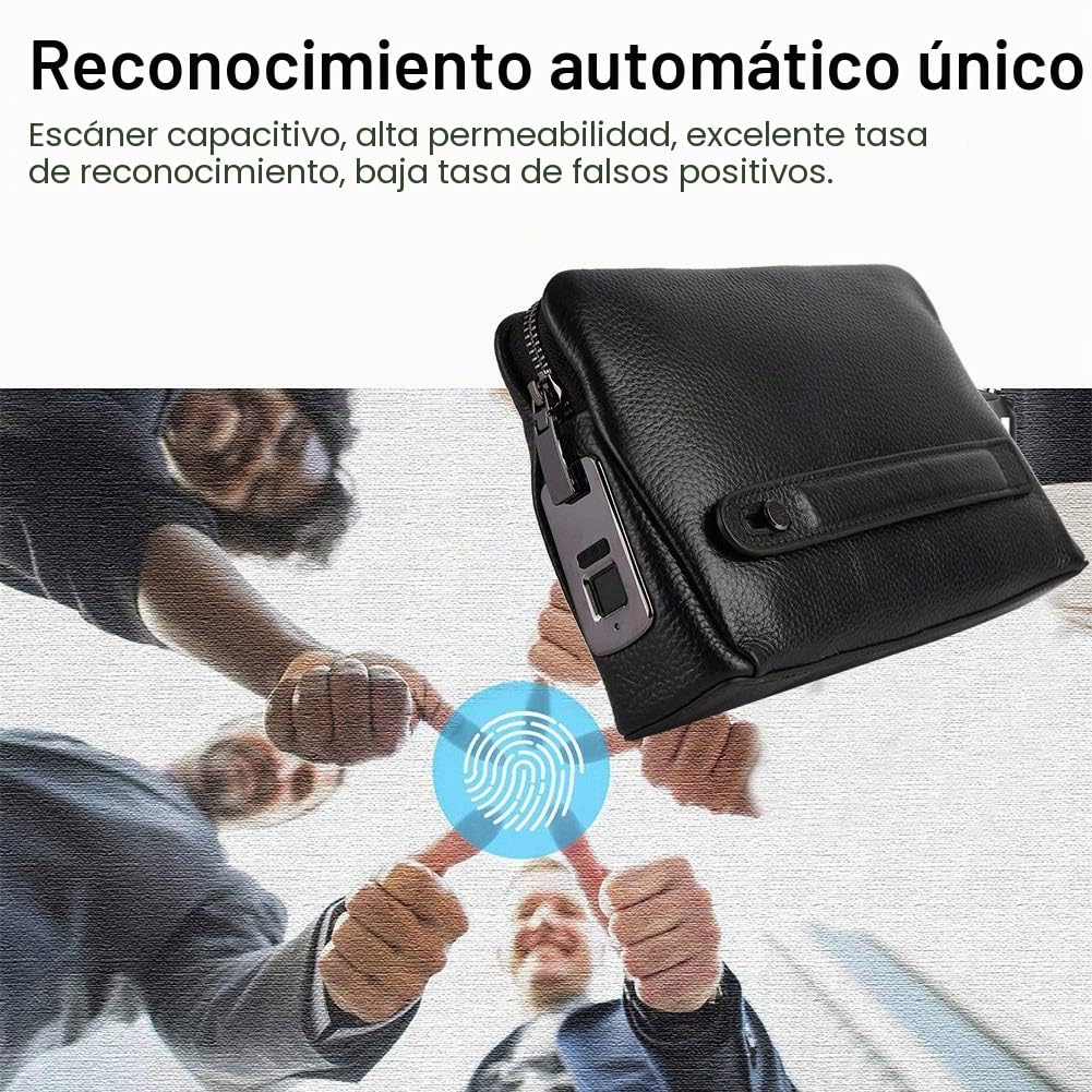 KUIDAMOS Cartera Inteligente para Huellas Dactilares, Cartera para Hombre De 245 X 60 X 145 Mm, Cartera De Piel con Cremallera para Hombre, Bolso con 10 Huellas Dactilares, Negro