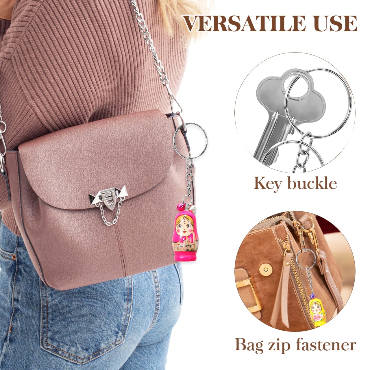 Portachiavi Matriosche Russe Creative Con Campanelli Anelli Chiave a Sospensione Per Chiavi Auto Casa E Decorazioni Borse Zaini Mini Bambole Nidificanti 1.34X0.67X0.67 Pollici