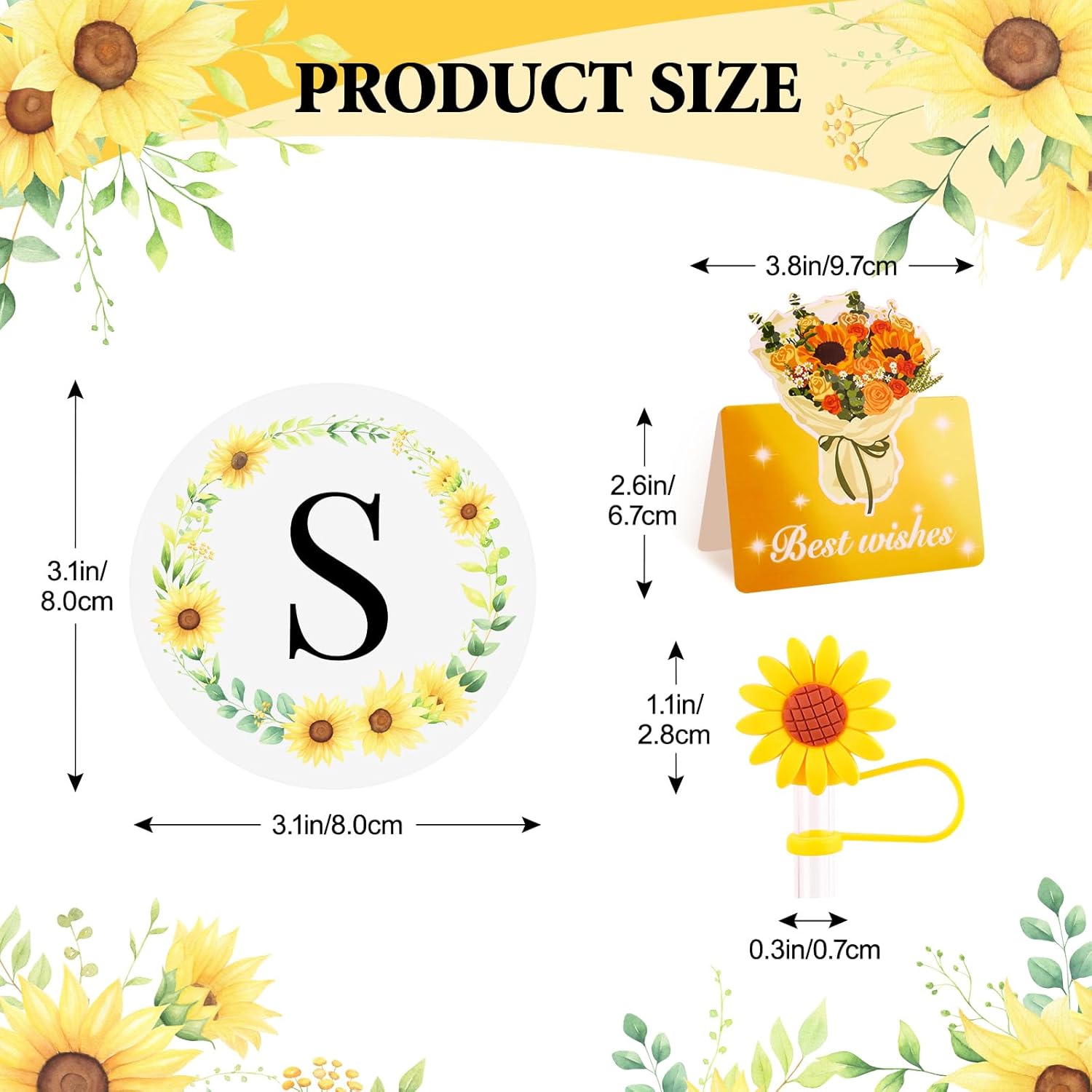 Initial Glass Cups with Lids and Straws, Personalized Sunflower Gifts for Women, Iced Coffee Cup Glass Tumbler, Birthday Thank You Get Well Sunshine Gifts for Sisters Mom Her Women (S) - Image 4