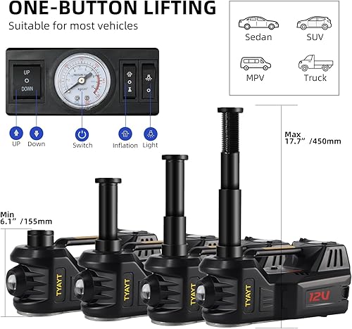 Miniatura 3 de Electric Jack BENYAN - Kit de gato de automóvil de 5 toneladas con llave de impacto eléctrica y bomba de inflado, gato portátil de 12 V con luz LED