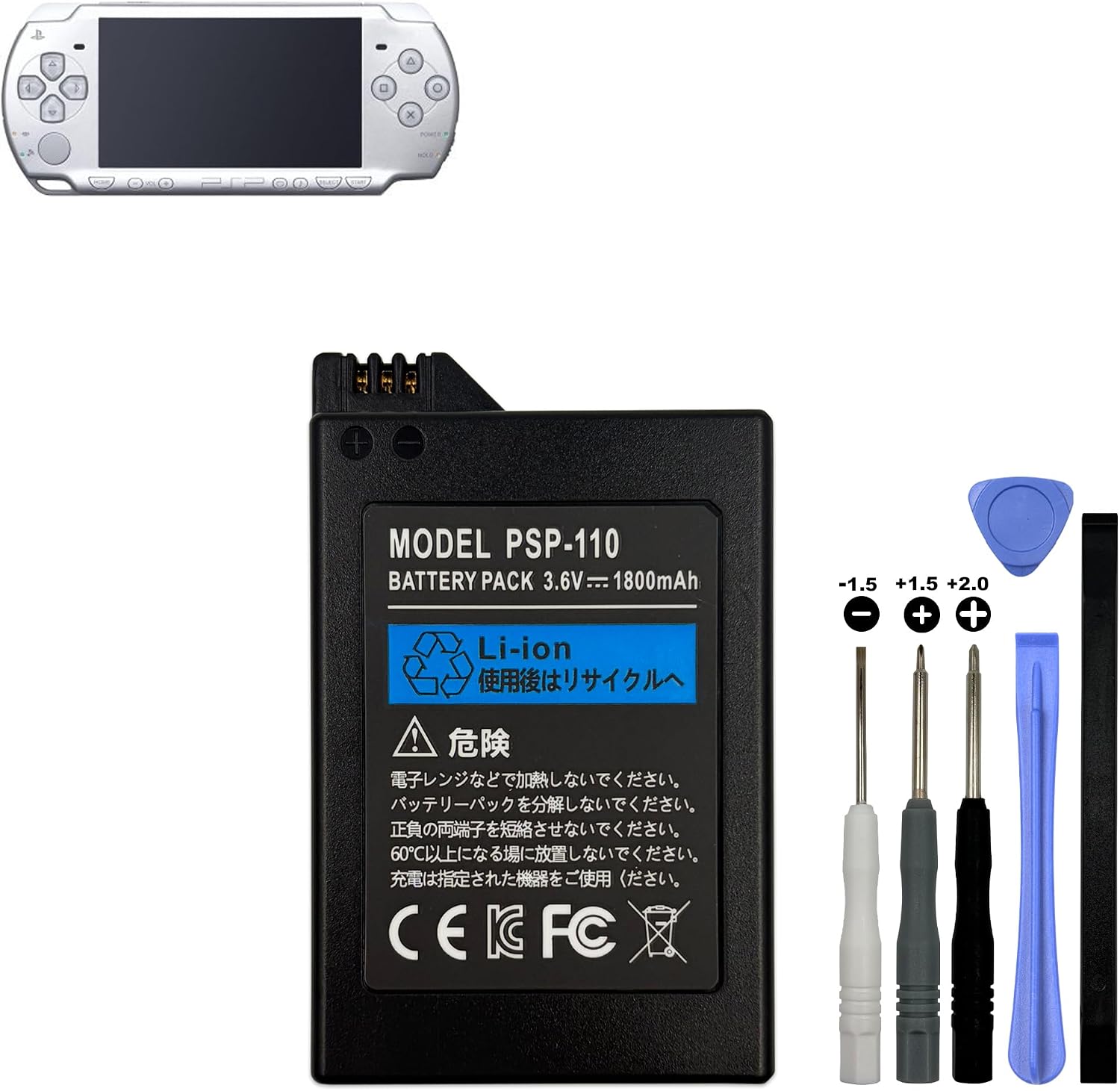 PSP Battery PSP-110 3.6V 1800mAh Replacement for PSP 1000 1001 (1002, 1003, 1004, 1005, 1006, 1007, 1008, 1010) Series Battery with Repair Tool Kit NOT for PSP 2000 or 3000 or PSP Slim