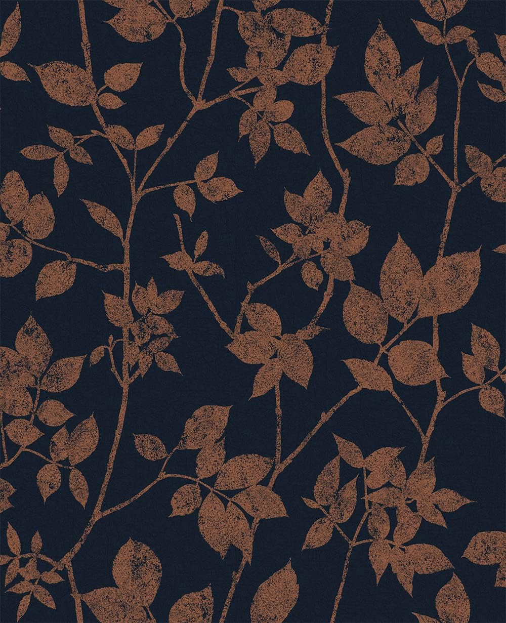 Graham & Brown Luna Leaves Trail Paste The Wall Wallpaper (Navy/Copper)