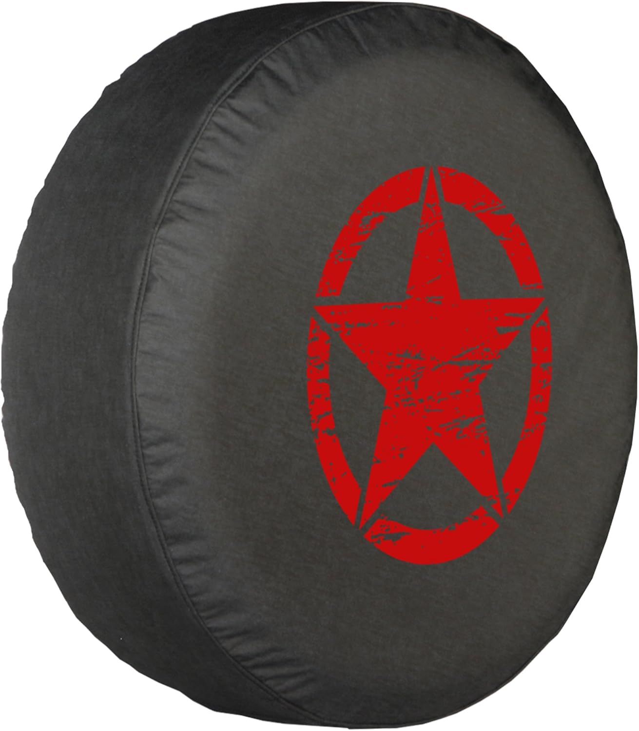 Boomerang - 32" Distressed Star - Spare Tire Cover - (Black Denim Vinyl) for Jeep Wrangler JK (2007-2018) - Red (Bright) Print - Made in The USA