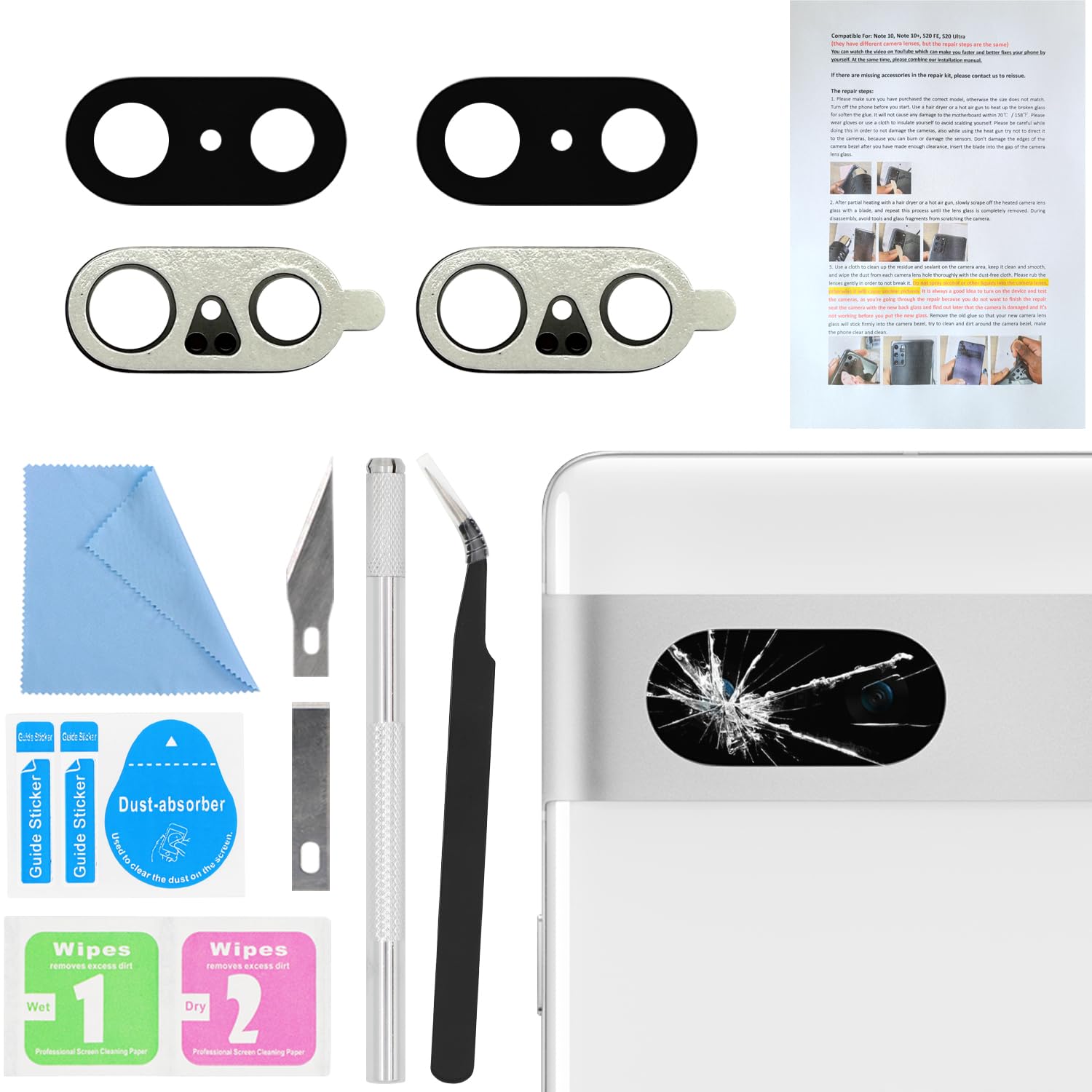 ASDAWN 2 PCS for Back Rear Camera Lens Glass Replacement for Google Pixel 7 with Pre-Installed Adhesive, 6.3 Inches Pixel 7 Back Camera Lens Glass kit with Installation Manual + Repair Tool Set