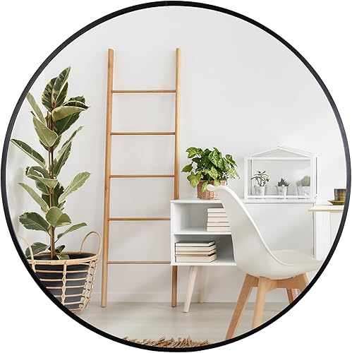 Smartxchoices Espejo redondo de 24 pulgadas, espejo de pared con marco de metal, espejos circulares montados, espejo de tocador moderno,