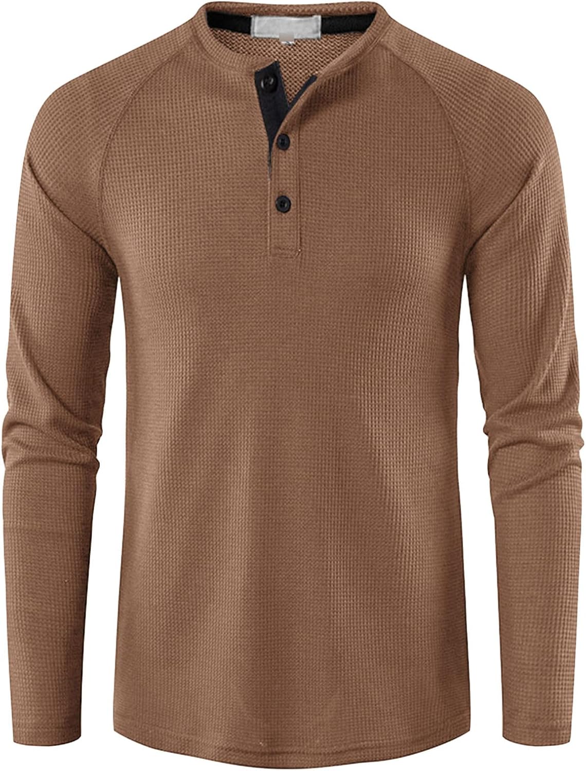 Men's Waffle Crewneck Henley Shirt Lightweight Long Sleeve Stretchy Shirt Classic Pullover Undershirt Sweater