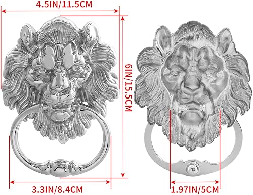 Vista 10 de MOLIGOU Lion Head Door Knocker, 6 Inch Decorative Front Door Knocker, Antique Lion Door Ring Pull Handle (Gold)