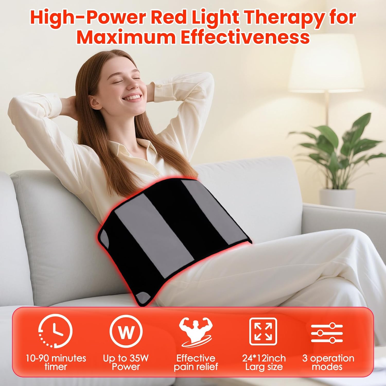 Red Light Therapy for Body, 242 LEDs Infrared Light Therapy for Body Back Waist Shoulder Knee Joint with 660nm & 850nm,24" x 12" Large Size Pad with 3 Modes,Timer, Red Light Therapy Belt - Image 2
