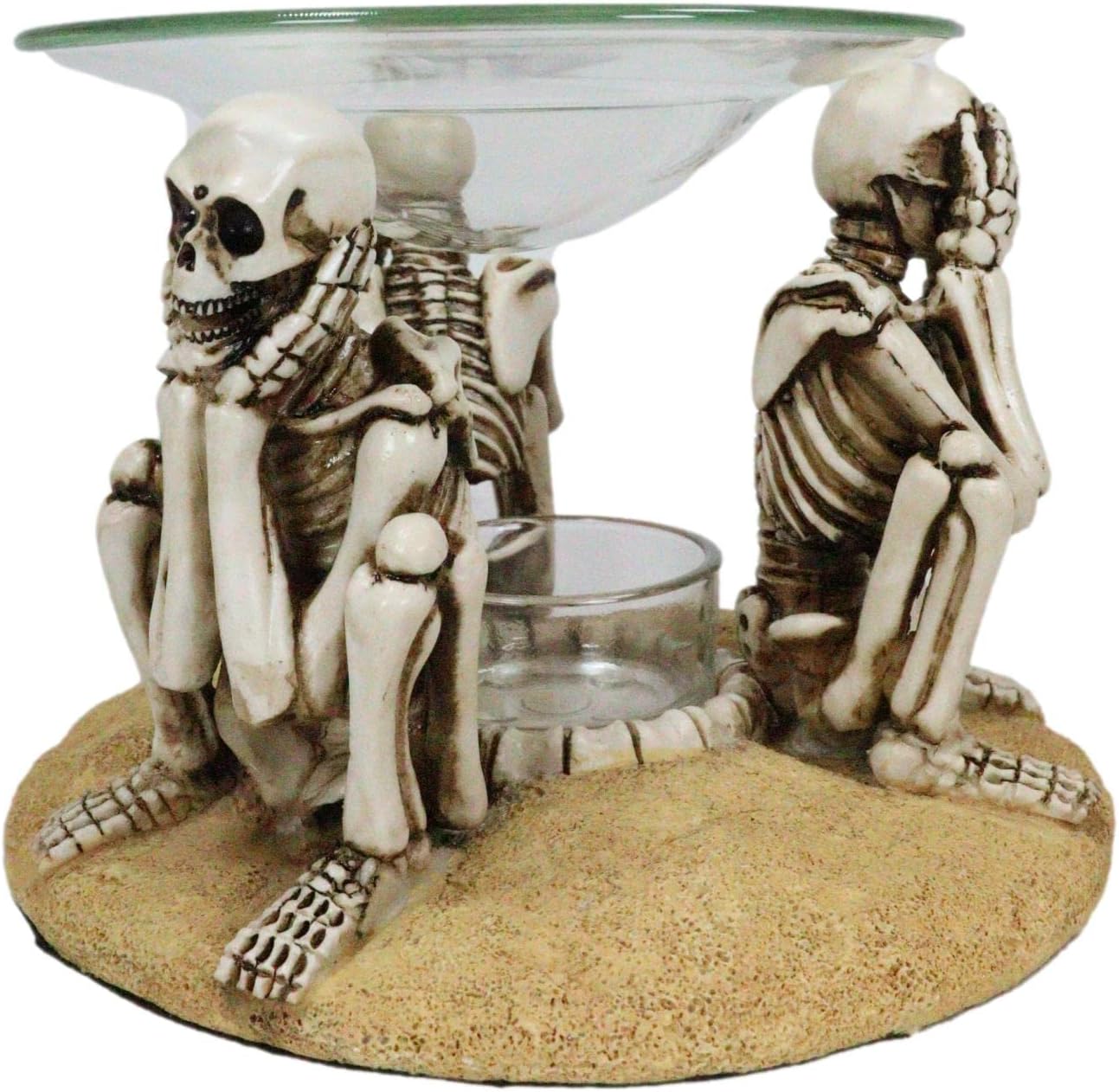 Ebros Gift Whimsical Funny Macabre See Hear Speak No Evil Skeletons Candle Heat Oil Burner Tart Warmer Aroma Scent Figurine Home Fragrance Decorative Ossuary Skulls Skeletons Aromatherapy Accessory