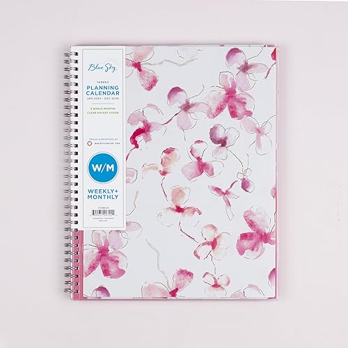 Miniatura 2 de Blue Sky Agenda semanal y mensual 2024, enero a diciembre, 8.5 x 11 pulgadas, cubierta de bolsillo transparente, encuadernada con alambre, orquídea