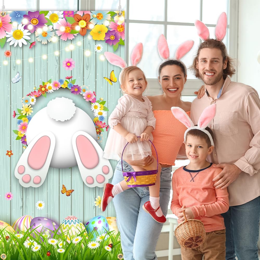 Happy Easter Door Cover Cute Bunny Door Cover Happy Easter Party Supplies Easter Welcome Door Porch Sign Banner for Spring Easter Holiday Party Decorations