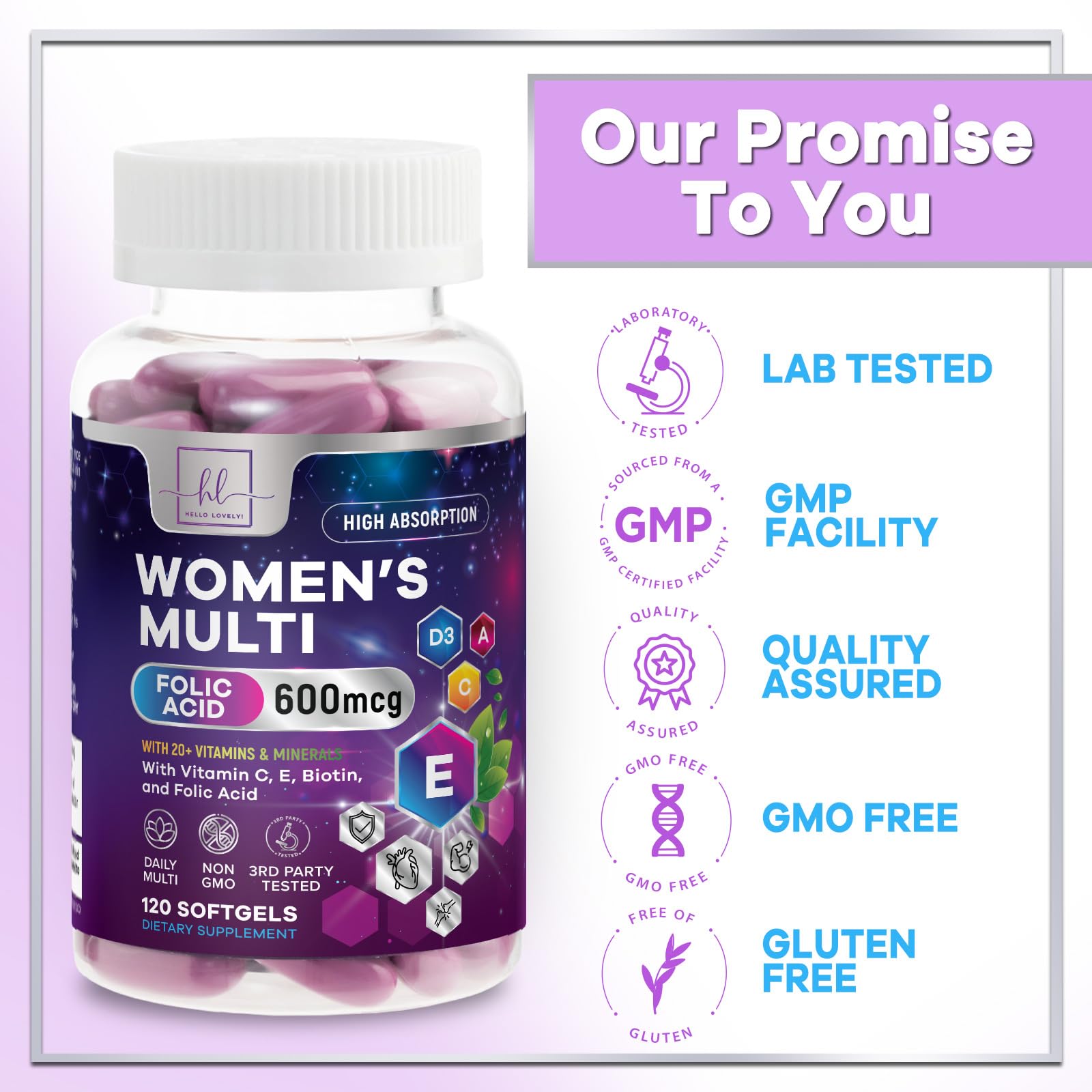 Multivitamin For Women - Complete Daily Woman's Multivitamins with Biotin, Calcium, Folic Acid, Iron, Zinc, Vitamin A, C, D, E & B Vitamins, Women's Hair Skin and Nails Supplements - 120 Softgels — Amazon image 4