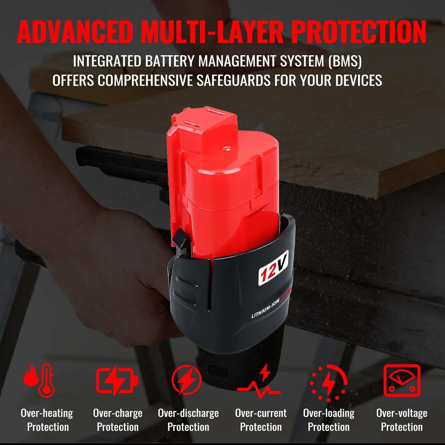 VANON 4-Pack 3500mAh 12V Lithium Battery — Replacement for Milwaukee 12V Battery | Compatible with Milwaukee 48-11-2401 48-11-2402 48-11-2411 Cordless Drill Driver Impact Ratchet Tools