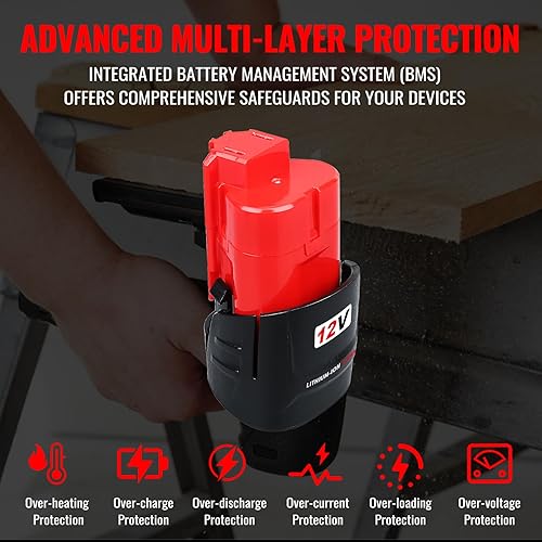 Miniatura 5 de VANON Paquete de 4 baterías de repuesto de iones de litio de 3.5 Ah 12 V para Milwaukee M-12 XC M12B 48-11-2401 48-11-2402 48-59-1812 48-11-2411