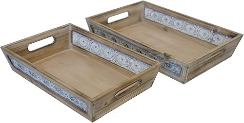 Miniatura 3 de Admired By Nature Abn5E130-NTRL - Juego de 2 bandejas de desayuno con borde de encaje anidable, mesa de café, decoración del hogar