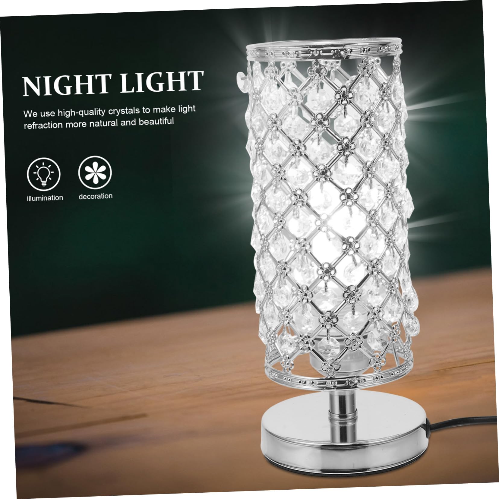 DOITOOL Lámpara de Mesa Decorativa de Cristal Plata Iluminación para Bares y Hogares, Diseño Exquisito y Ambiente Romántico