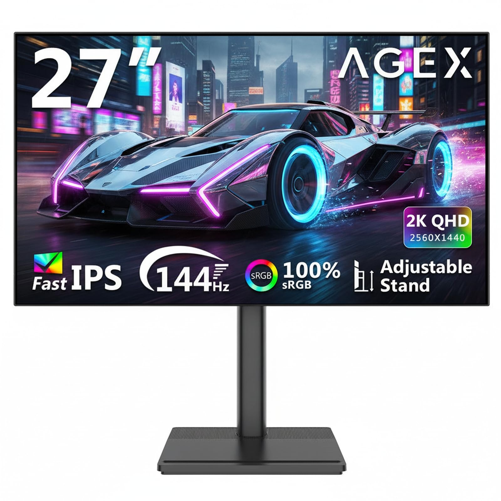 Z-Edge AGEX 27 Zoll QHD Gaming Monitor 144Hz 1440P Fast IPS 1ms DP HDMI | 2K 2560x1440 PC Bildschirm 16:9, 350cd/m² Helligkeit, FreeSync, HDR10, DisplayPort HDMI, Höhenverstellbar Pivot, Schwarz