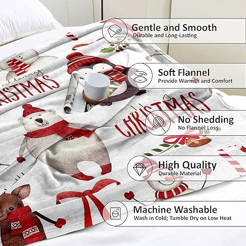 Vista 153 de LUVIVIHOME Manta de Feliz Navidad, bolas de Navidad azules doradas, manta de invierno con copos de nieve, manta individual, acogedora manta cálida