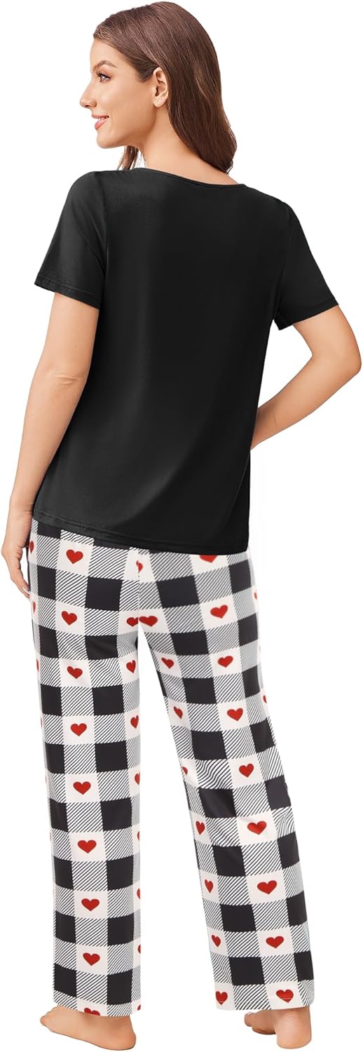 Ekouaer Pajama Sets for Women 2 Pack, Short Sleeve with Long Pant Pjs Sleepwear Comfy Lounge Sets with Pockets - Image 5