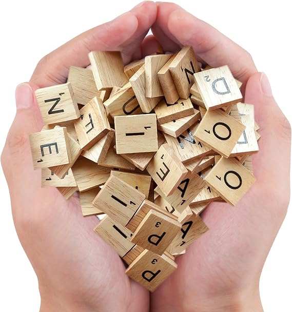 100 Pcs Wood Scrabble Tiles Scrabble Letters 1 Complete Sets of Wood Tiles - Clever and Delights Perfect for Crafts, Letter Tiles, Spelling
