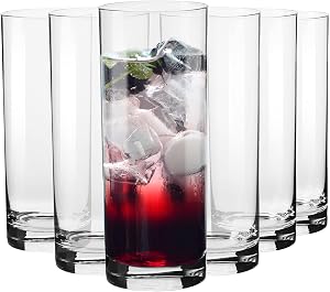 KROSNO Balance Tall Drinking Glasses Set of 6 – 16.9 oz (500 ml) Lead-Free Crystal Glass – Highball Tumblers for Water, Cocktails, Juice, Beer & Iced Drinks – Dishwasher Safe