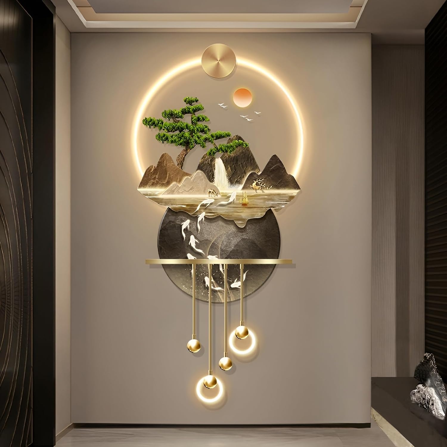 LED Wall Lamp with 3D Mural 3D Wall Sculpture Painting Decoration Creative Landscape Wall Hanging Mural Led Wall Art for Home, Living Room, Study, Bedroom Decor(Stylle A)