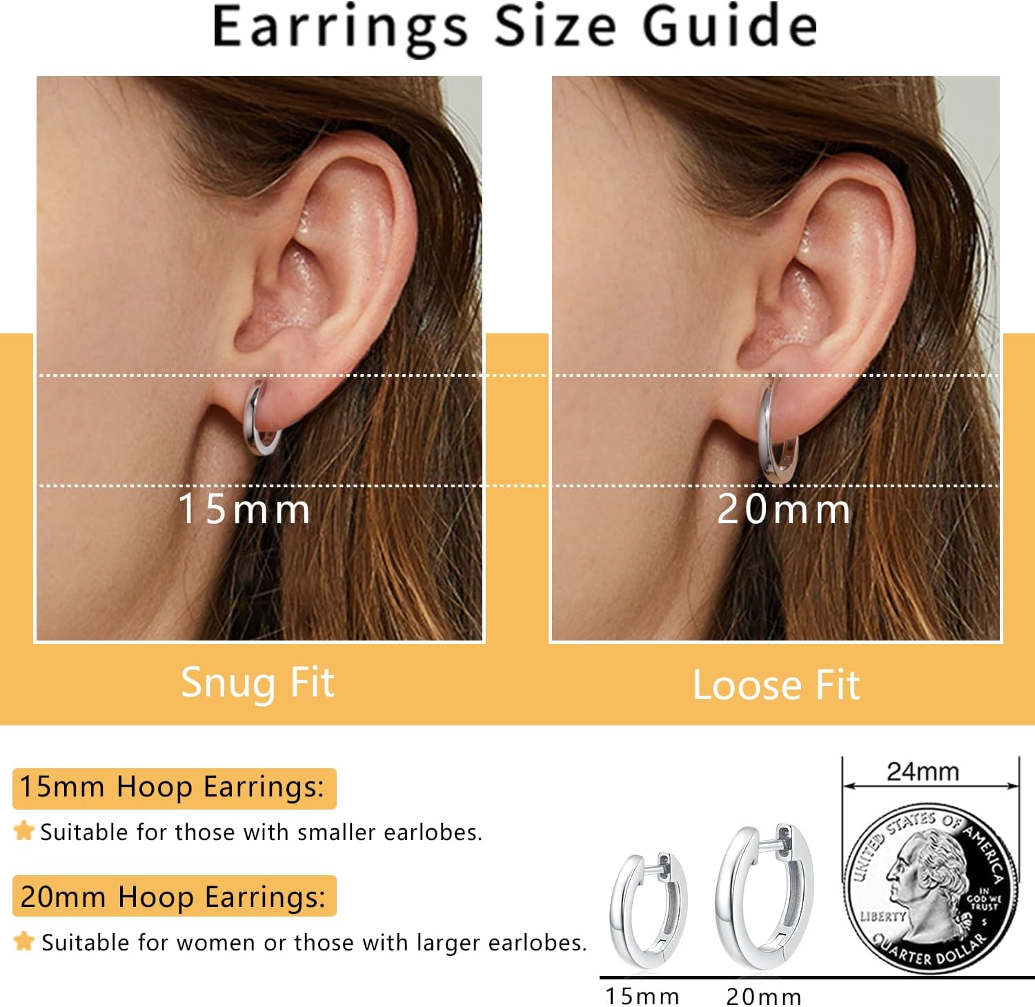 Jewlpire 14K Gold Plated Hoop Earrings for Women with 925 Sterling Silver Post, Lightweight Small Hoop Earrings 15mm/20mm Huggie Hoop Earrings - Image 3