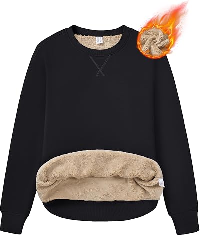 MAGCOMSEN Women's Sherpa Lined Sweatshirts Winter Crewneck Fleece Pullover Sweaters Warm Casual Sweatshirt Loose Fit