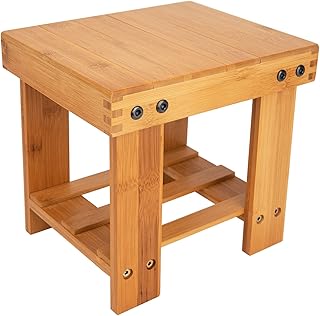 Supvintor Bamboo Stool Small, Bamboo Small Seat Stool, Bamboo Foot Rest Shaving Stool, Bamboo Step Stool for Home, Bedroom, Bathroom, Small Multifunctional Bamboo Footstool