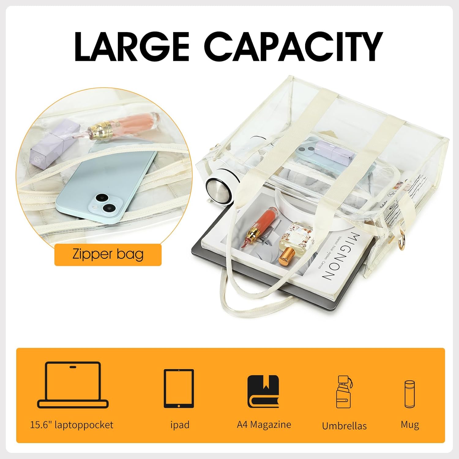 Clear Bags for Women Tote Bag, Crossbody Bag, Stadium Approved Clear Purse for Sports Events, Concert, Work & Beach - Image 3