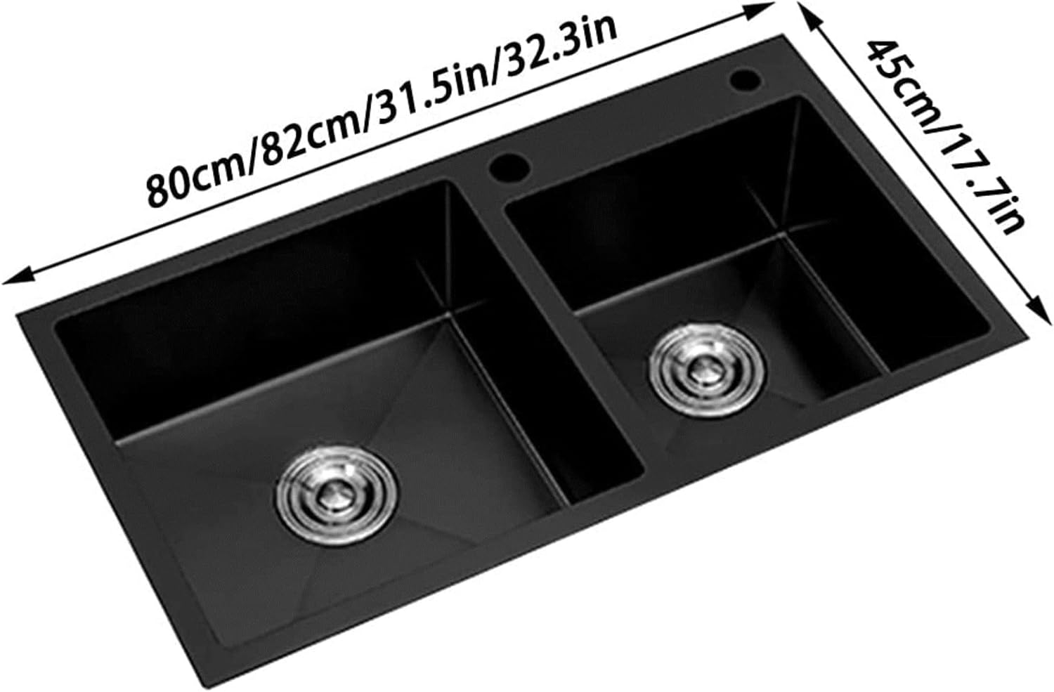 Kitchen Sinks Double Bowl Bar Prep Sink Stainless Steel with Faucet Drain Multifunction RV Sink Drop-in Gold Undermount (Colour: Black Size: 82x45x21cm) (Black 80x45x21cm)