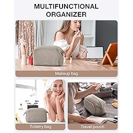 BAGSMART Travel Makeup Bag, Cosmetic Bag Small Make Up Organizer Case,Wide-open Pouch for Women Purse for Toiletries Accessories Brushes,Large Tranquil Gray