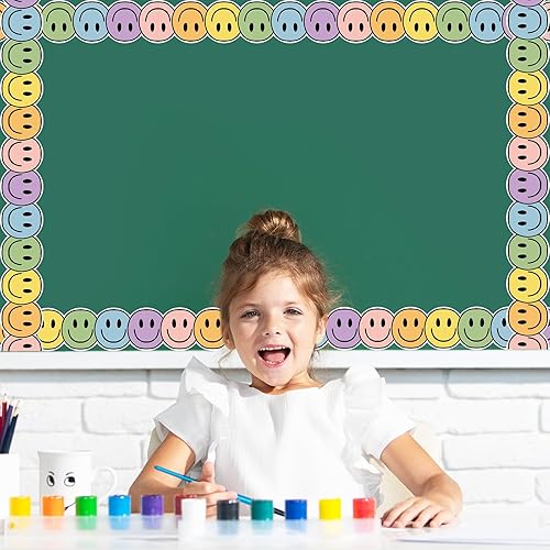 Miniatura 5 de Whaline Rollo de 32.8 pies para tablón de anuncios de cara feliz, estilo bohemio, color pastel, cara sonriente, troquelada, para aula, pizarra y