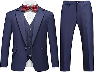 Boys Suits 3 Piece Slim Fit One Button Tuxedo Jacket Vest and Pant for Kids Prom Wedding Formal Set Size 4-14 Years