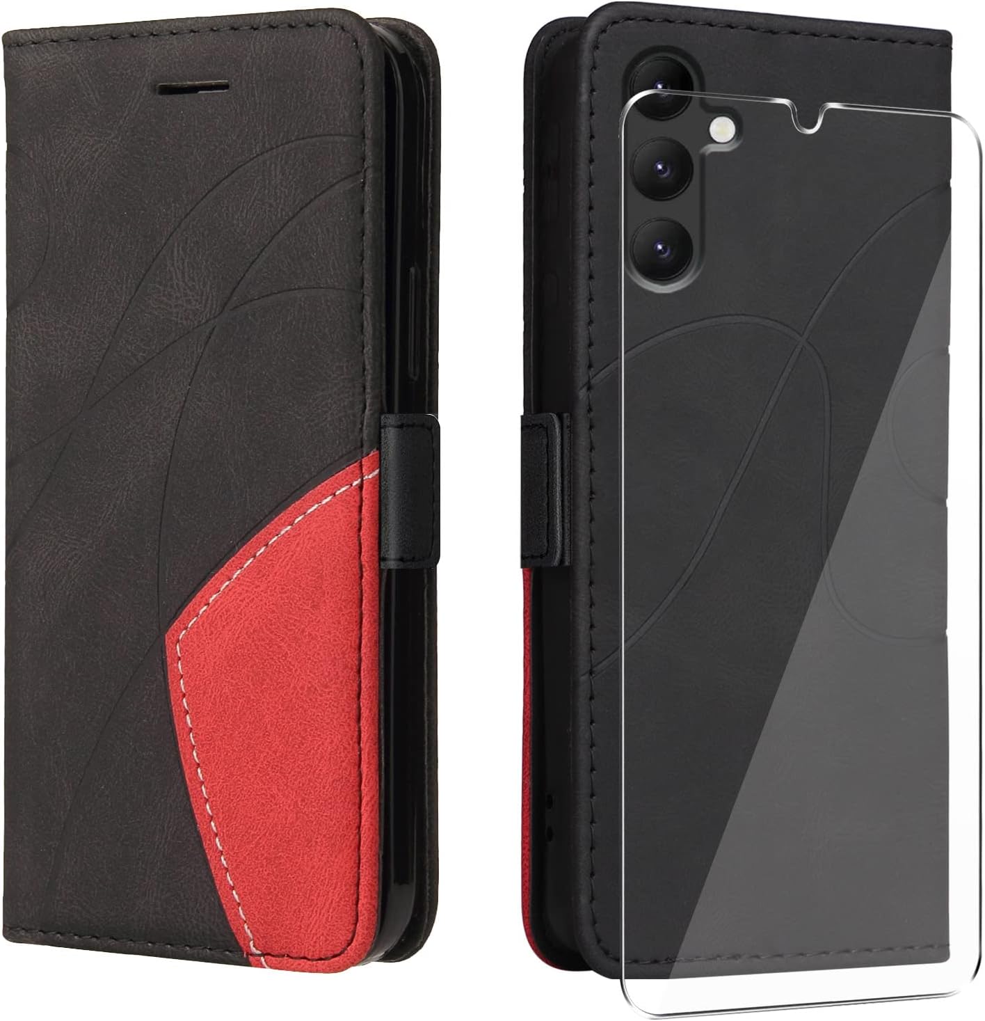 Custodia A Libro In Pelle Con Vetro Temperato Per Google Pixel 7A 5G – Portafoglio Magnetico Rosso