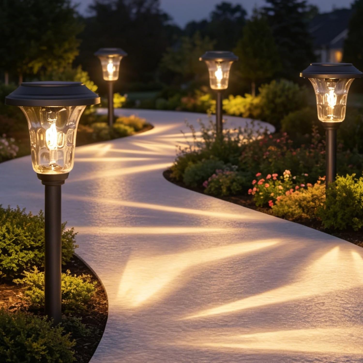 XMCOSY+ Solar Lights Outdoor, 4 Pack Solar Pathway Lights Outdoor | Long lasting, bright 40LM metal garden light for yard, driveway, walkway, backyard, auto on/off (warm/cool white)
