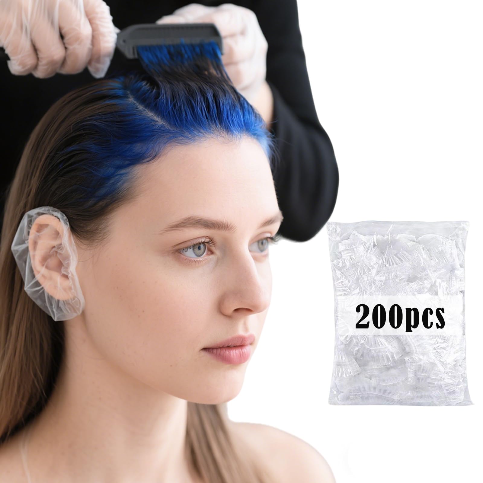 200Pcs Premium Waterproof Ear Covers - Disposable PE Ear Protectors for Shower, Hair Dye, & Salon Use - Elastic Ear Caps for Adults