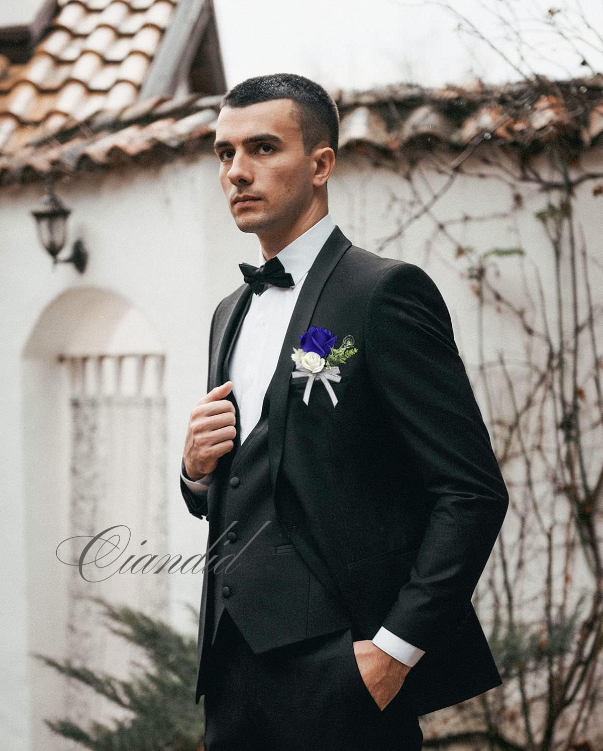 Ciandid Royal Blue Rose Wrist Corsage and Boutonniere set for Wedding, 3PCS Groom Groomsman Boutonnieres & 3PCS Bride Bridesmaid Wrist Corsages Wristlet Bracelet Flower for Wedding Ceremony Prom Party - Image 7