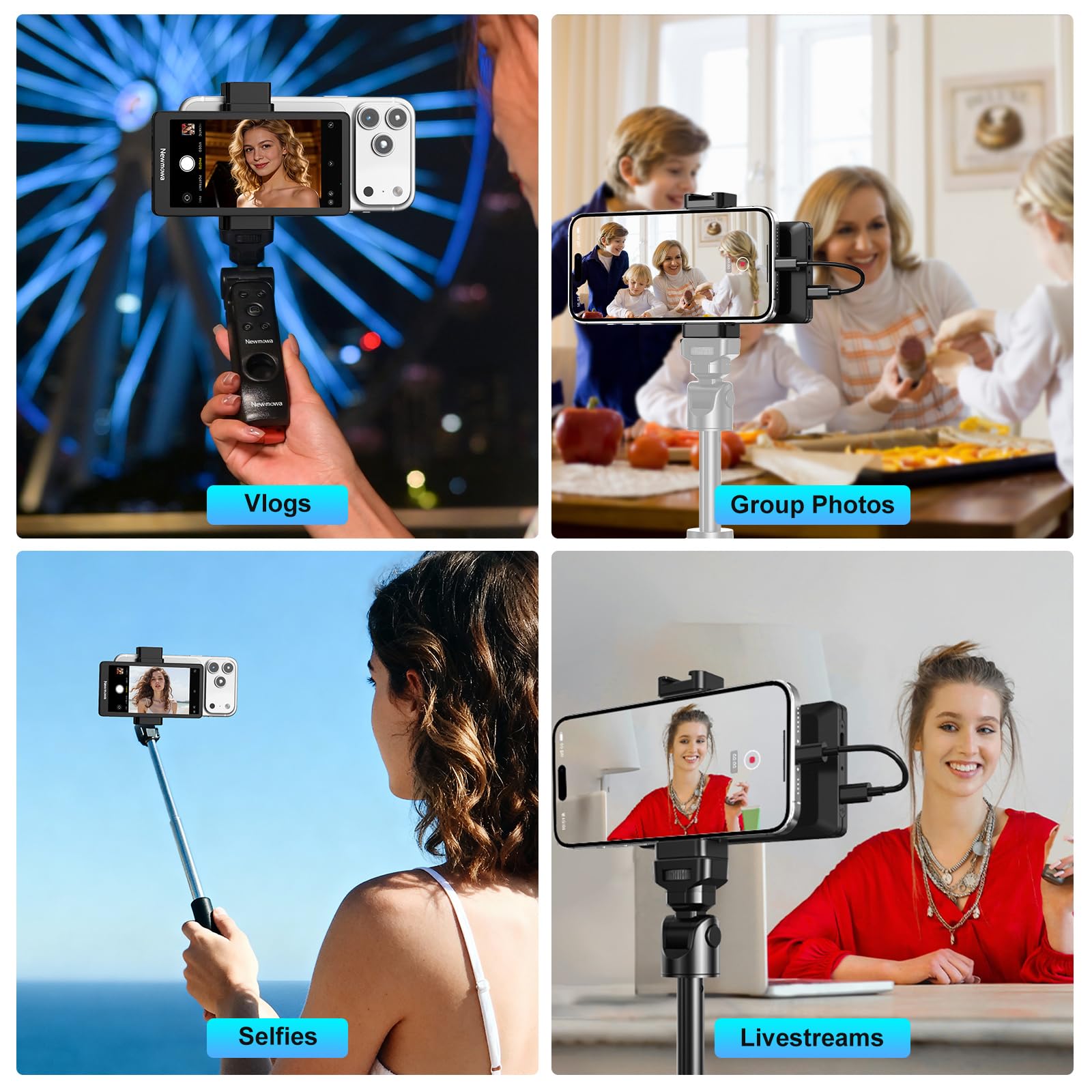 Newmowa 4,95 Zoll Telefon Vlog Selfie Monitorbildschirm, Telefon Rückkamera Zubehör für Teleprompter Live Stream Selfie Vlog TikTok, Kompatibel mit iPhone(Unterstützt Kabelgebundene 4K 30fps Aufnahme)