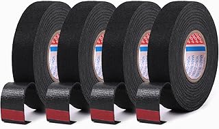 Wire Harness Cloth Tape, 3/4-Inch by 50-Foot (4 Rolls), Speaker Wiring Harness Cloth Tape, Black Adhesive Fabric Tape, for Automobile Electrical Wire harnessing Noise Dampening Heat Proof