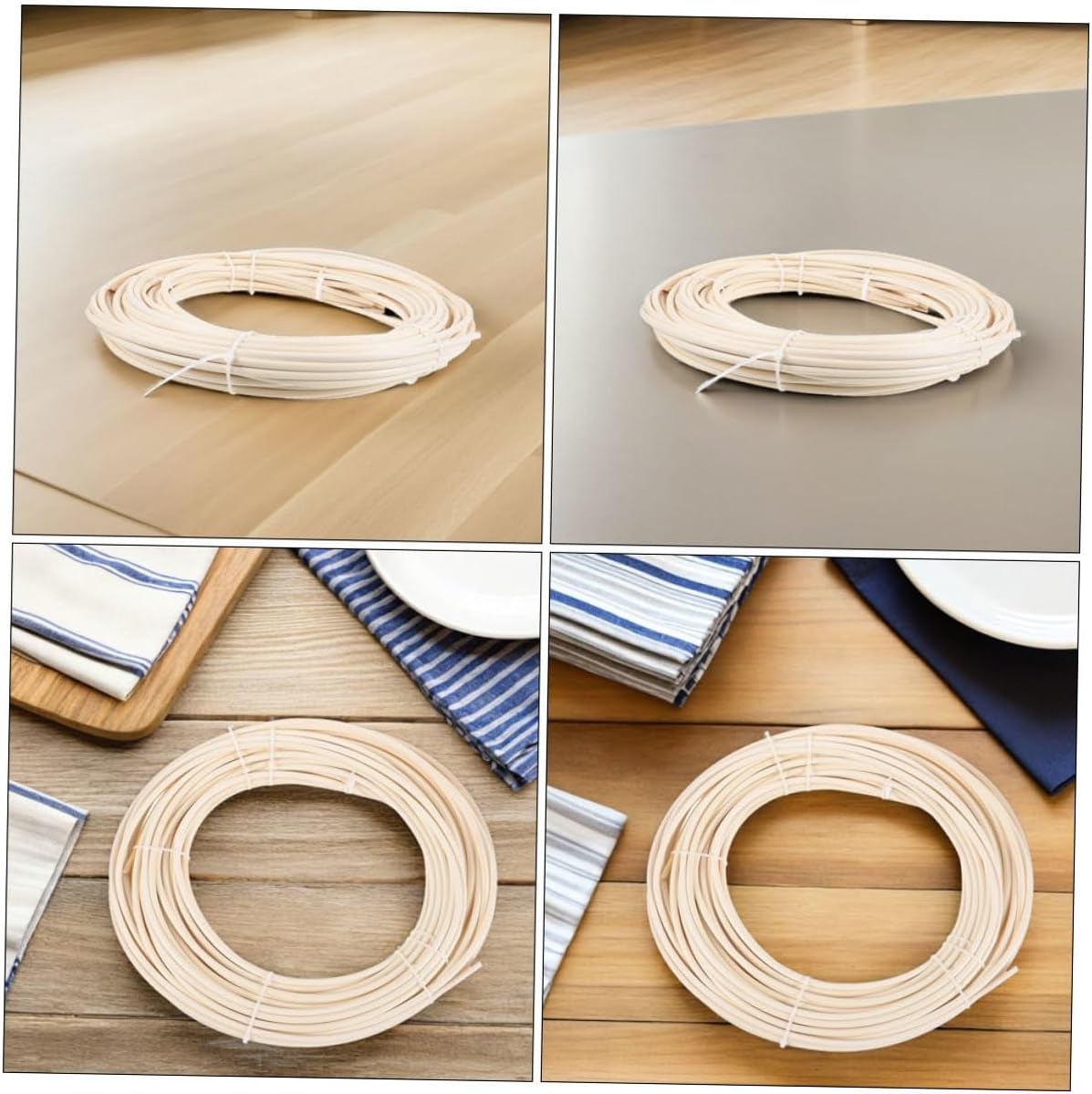 COHEALI 3 Rolls Natural Rattan Round Reed 5mm Coil Weaving Cane 250g for DIY Furniture Making and Woven Chair Repair Supplies