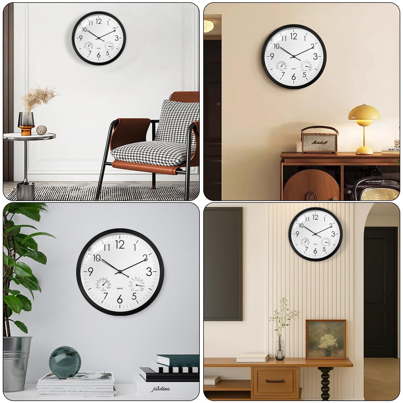 wasserdichte Wanduhr mit Thermometer Hygrometer Geräuschlose Outdoor Wanduhr, Große Analoge Gartenuhr aus Kunststoff 30cm für Badezimmer Garten Küche