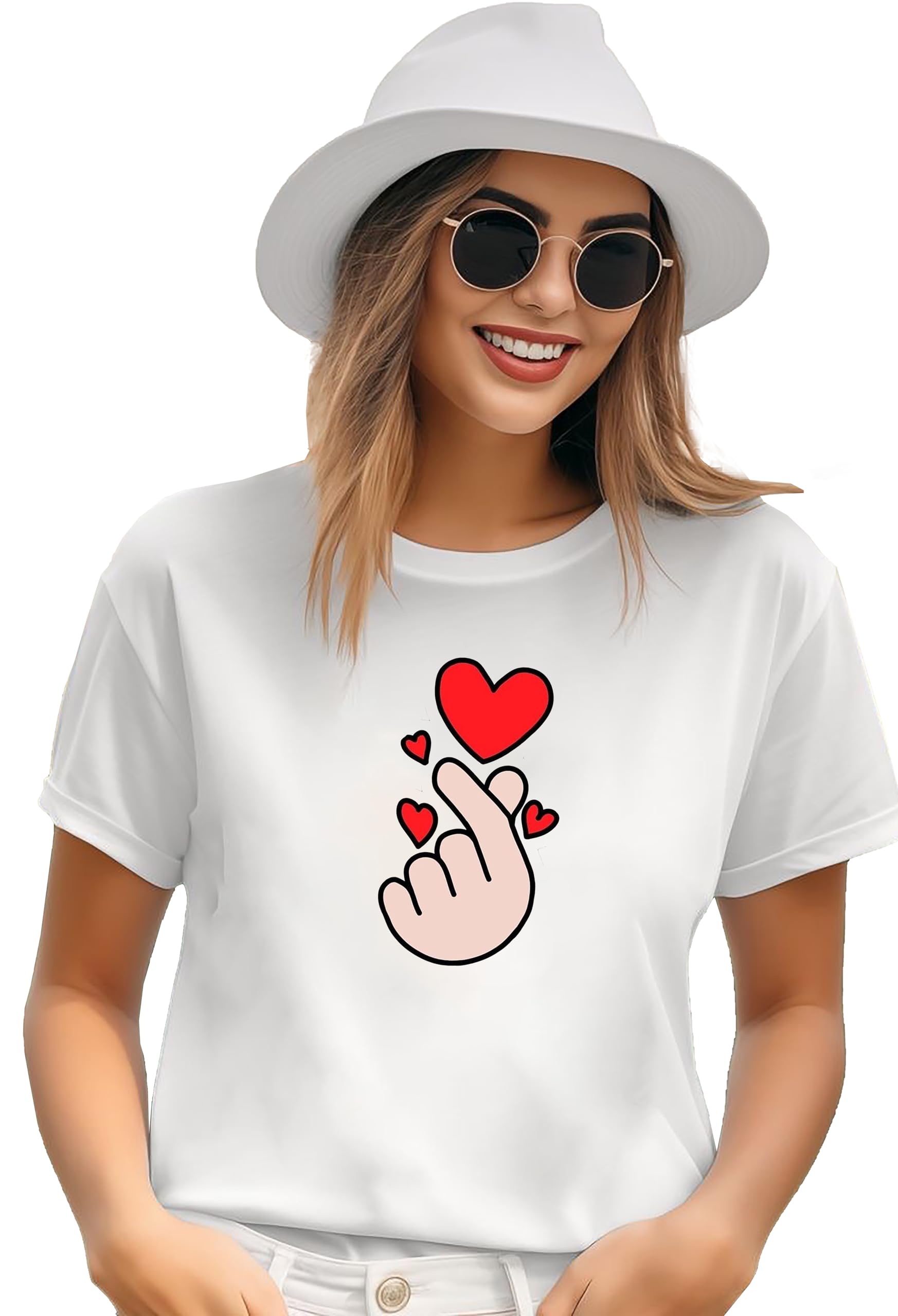 vlam Stylish Finger Heart Colorful Graphic Tshirt | Trendy Korean Heart Design Tshirt for Women and Girls-picture-21