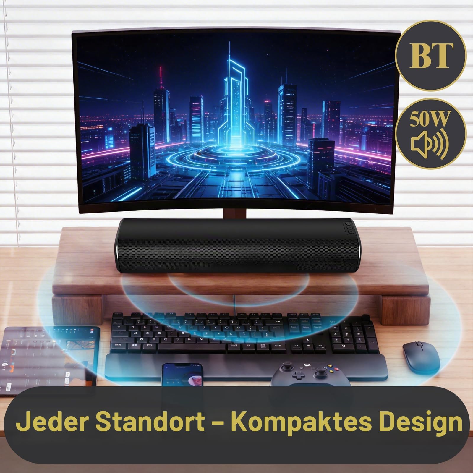LEMEGA Edge X 2.0 Soundbar für TV, HDMI ARC, 50W Klang,Bluetooth | Optisch, AUX, USB & Cinch-Anschluss, wandmontierbar, Fernbedienung, Klangmodi, klare Dialoge im TV-Modus