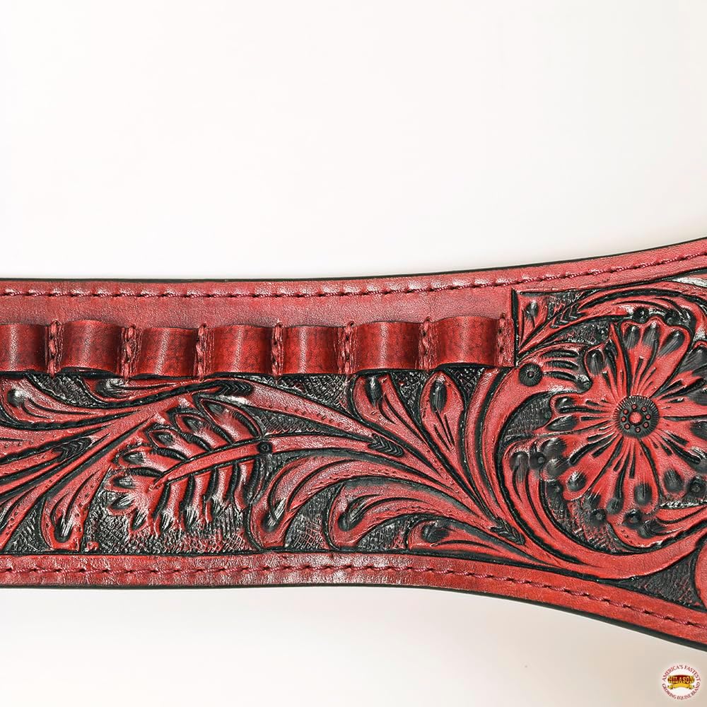 HILASON Double Caliber 44/45 Leather Cowboy Gun Rig Holster Mahogany | Costume Belt