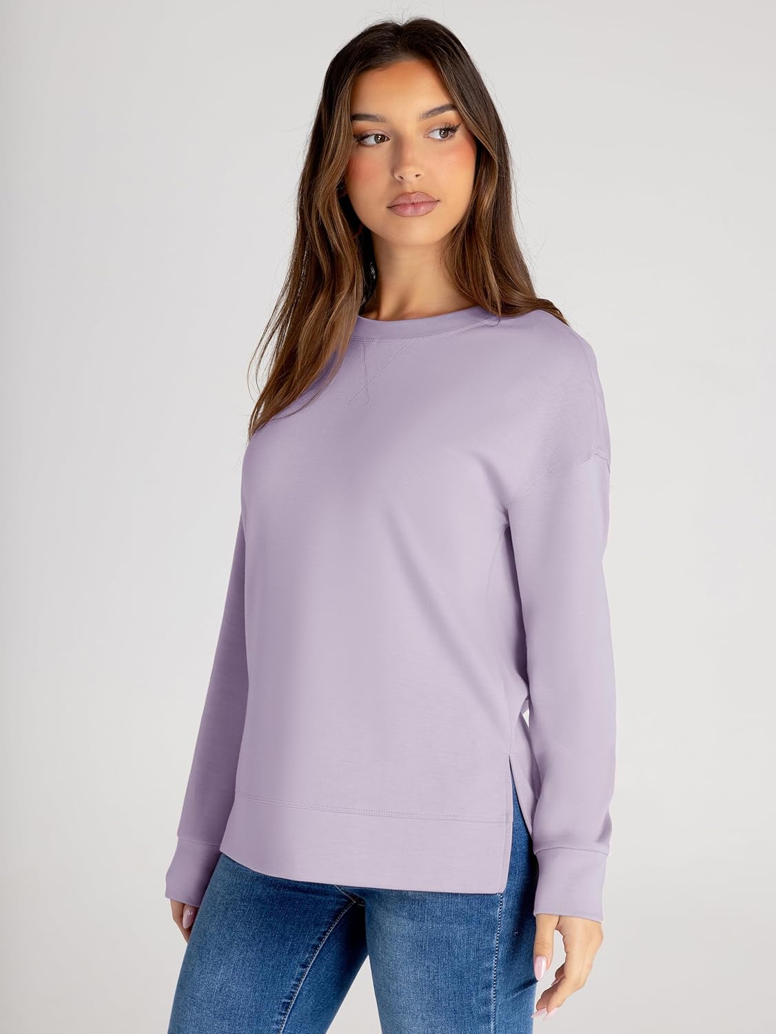 Glamaker Women's Long Sleeve Crewneck Sweatshirt Lightweight Basic Soft Loose Pullover Sweatshirts