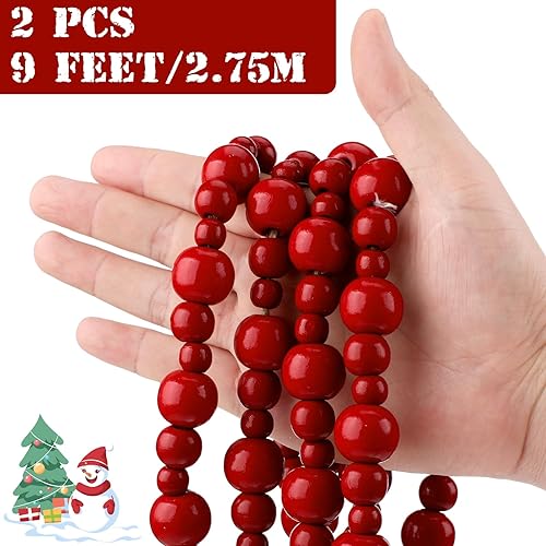 Miniatura 9 de Ceenna 2 cuentas de madera de Navidad de 18 pies para árbol de Navidad, decoración de granja para suministros de fiesta (madera)
