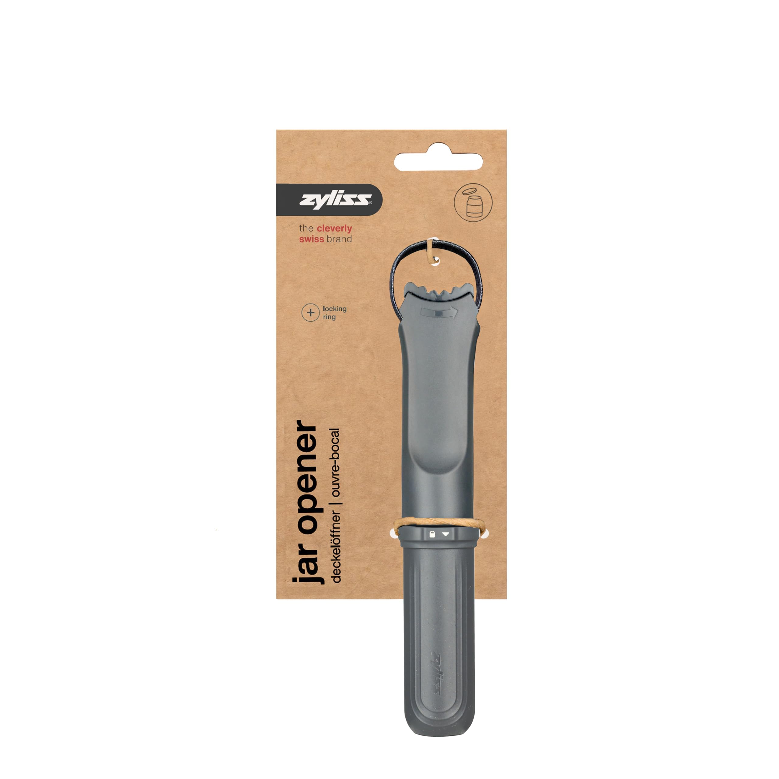 Zyliss Apribarattoli in paglia di grano/metallo, grigio, impugnatura regolabile per aprire barattoli/coperchi bottiglie/tappi